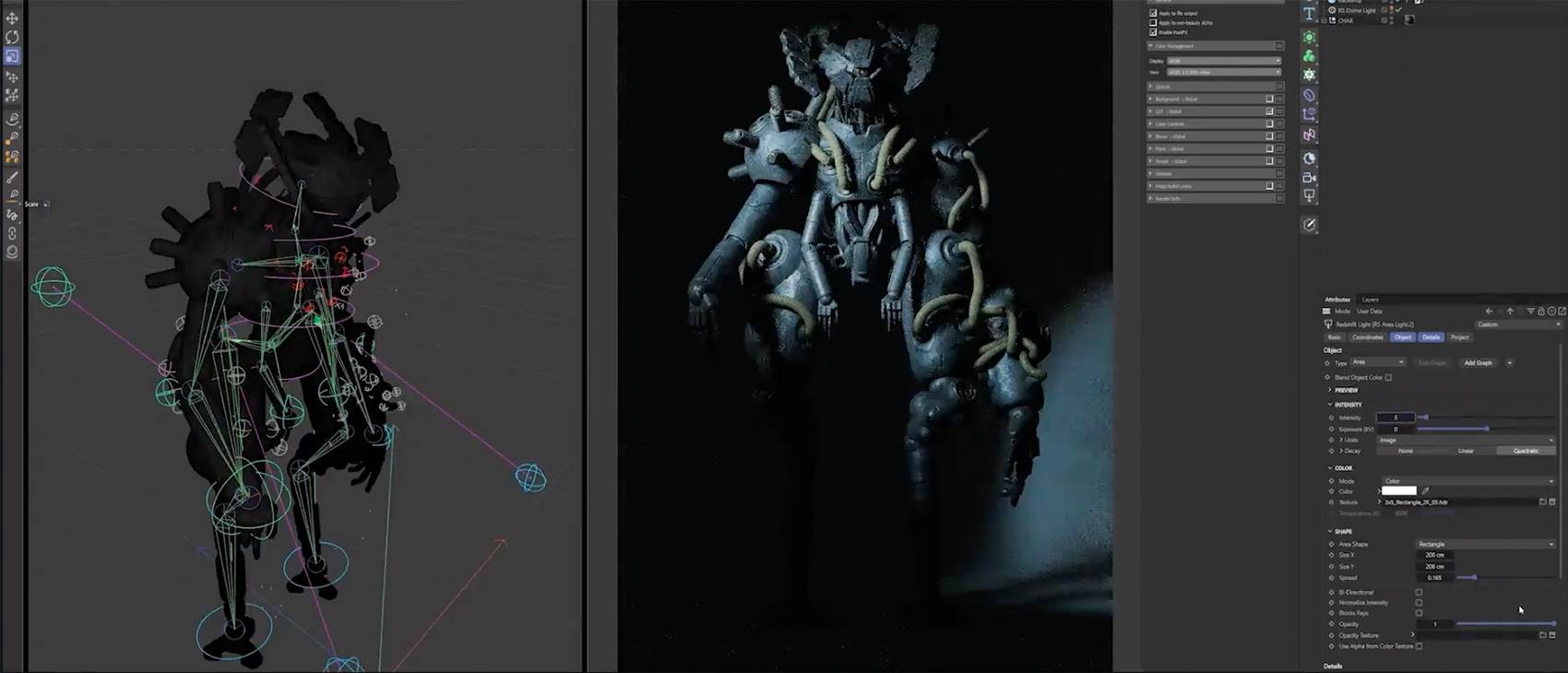 Rigging et rendu 3D de créature robotique futuriste dans logiciel de modélisation