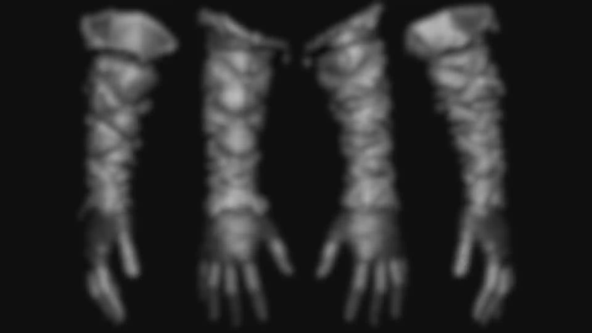 ZBrush 3D sculpt of detailed samurai arm guards with leather straps and textures