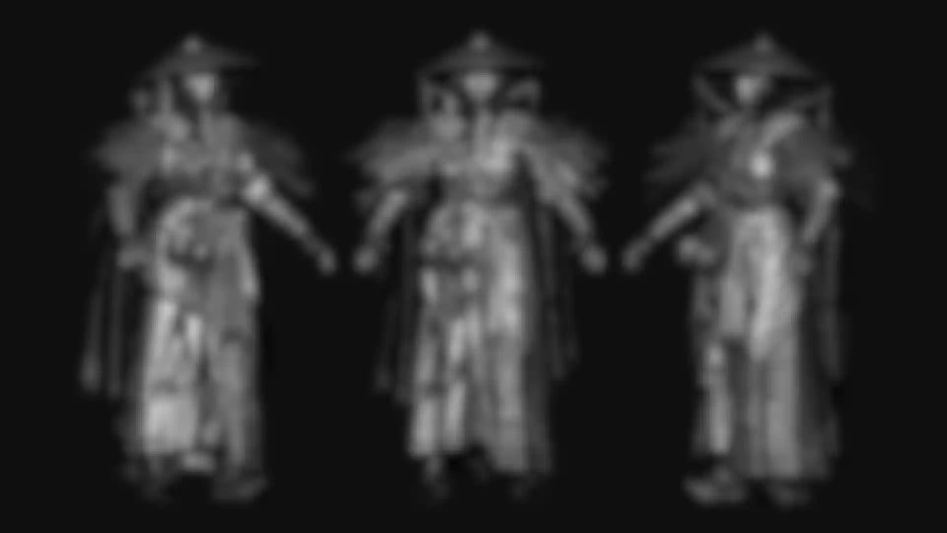 ZBrush 3D character sculpting of samurai with straw cape, detailed clothing, and accessories