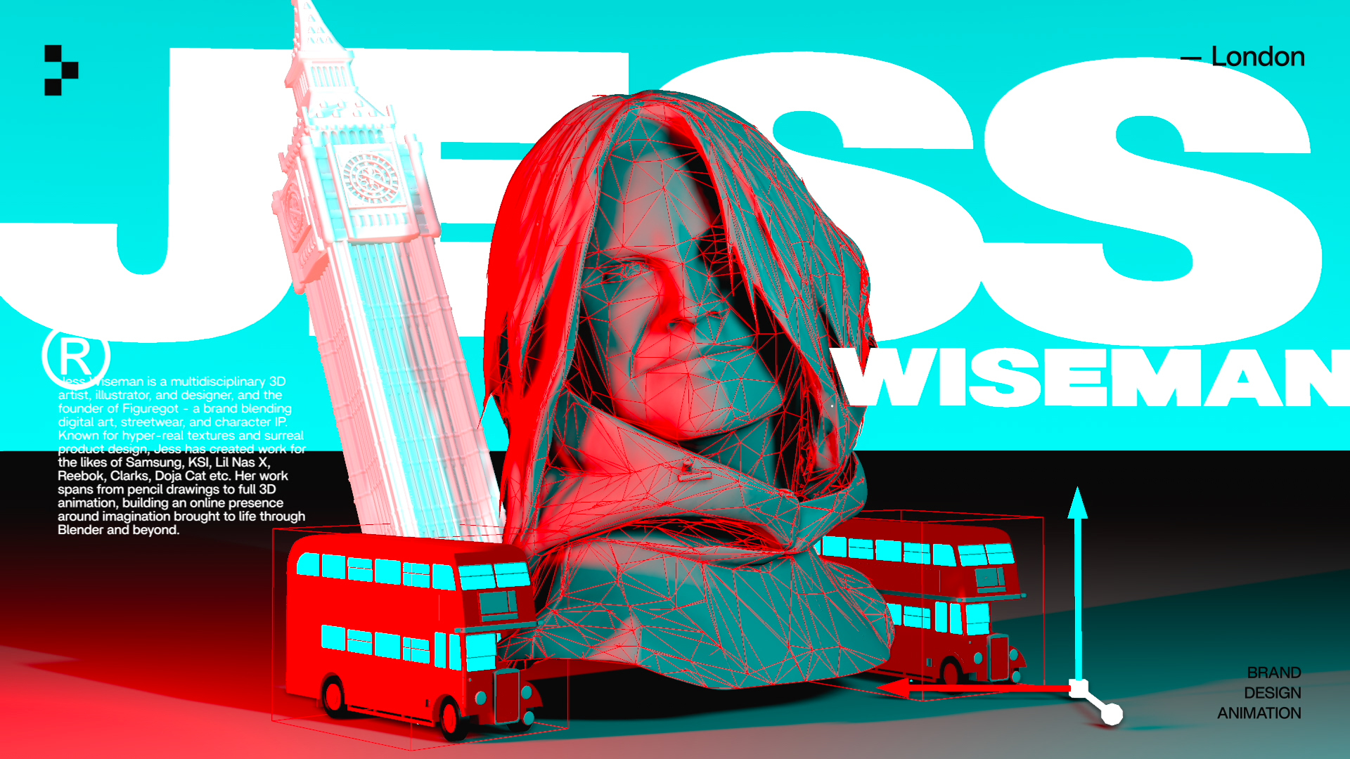 3D artist Jess Wiseman in Nodefest 2025 opening title created with Cinema 4D