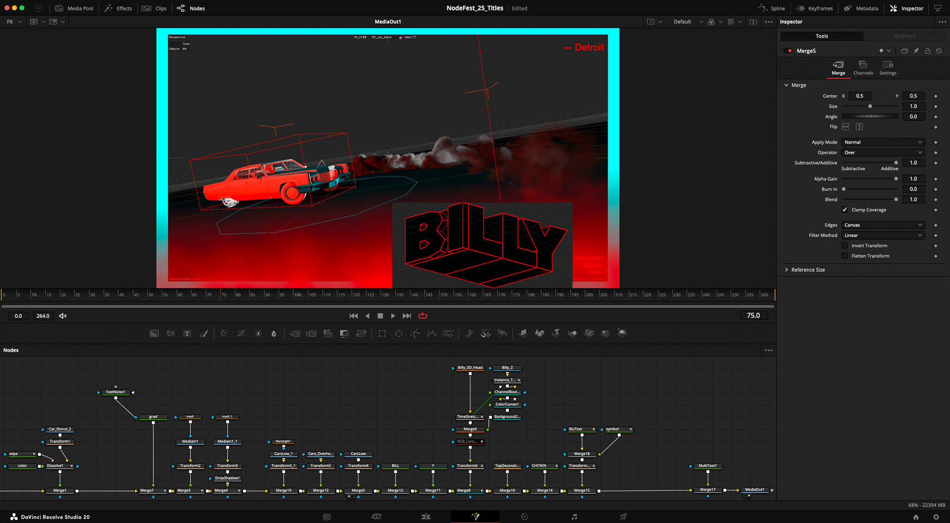 Scene in Nodefest 2025 opening title, edited in DaVinci Resolve and composited in Fusion