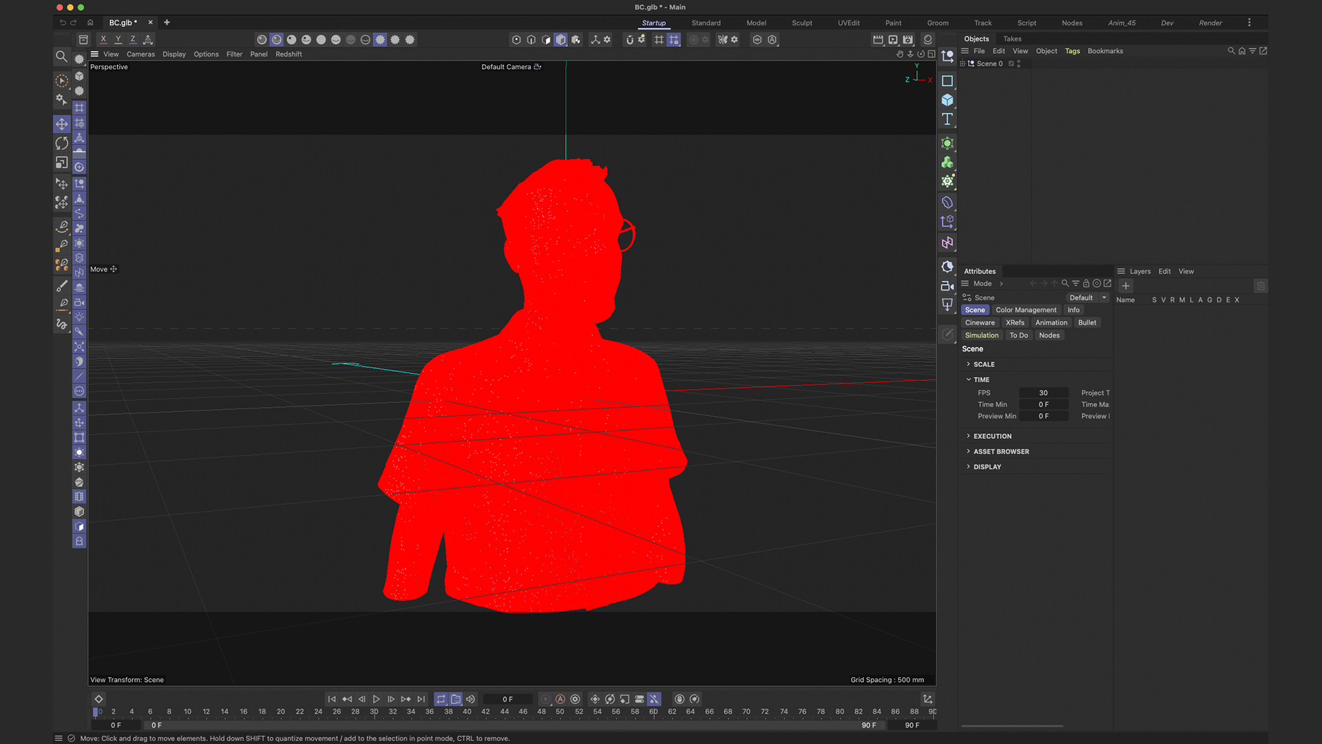 Red wireframe in Cinema 4D of 3D designer Billy Chitkin for Nodefest 2025 opening title sequence