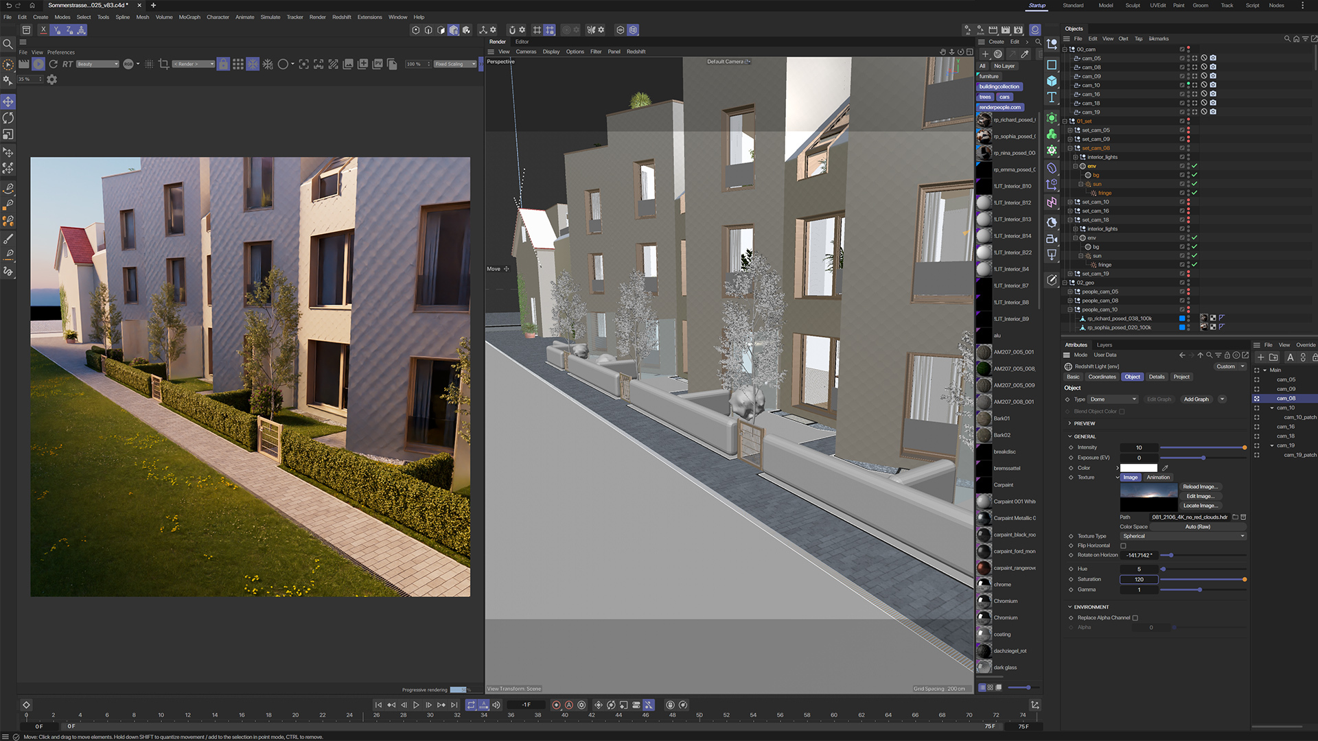 Progressive rendering in Redshift | Archviz scene in the Cinema 4D viewport