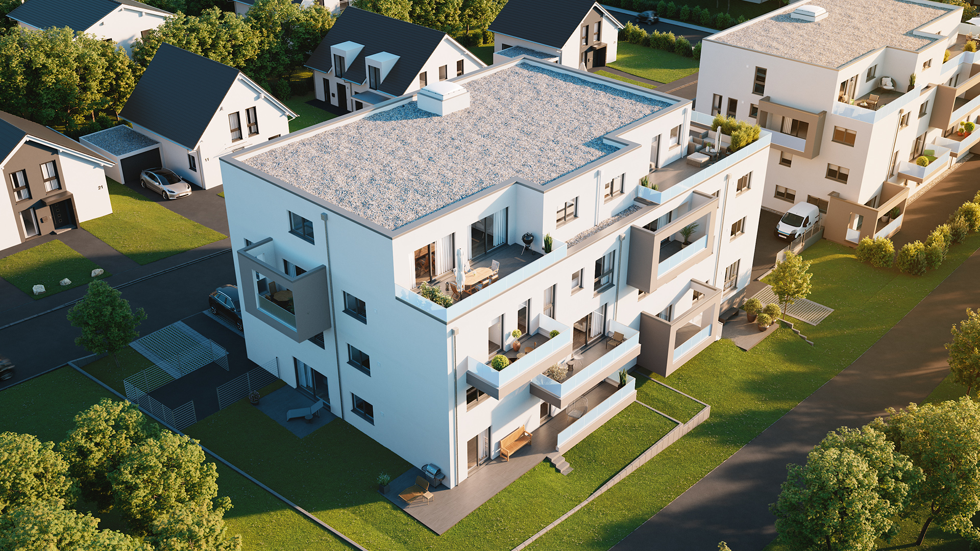 Photorealistic architectural visualizations by Fuchs & Vogel created with Cinema 4D and Redshift