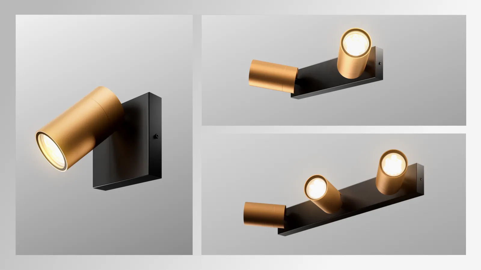 Kutuko Studio 使用 C4D 制作的各种风格和角度的金色与黑色浴室灯