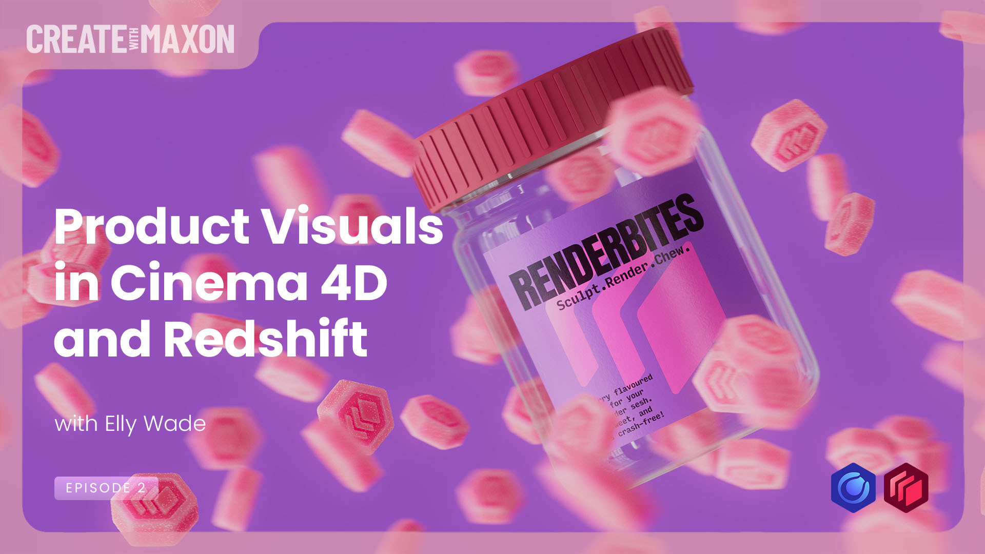 3D product design in Cinema 4D and Redshift tutorial with candy-themed visuals