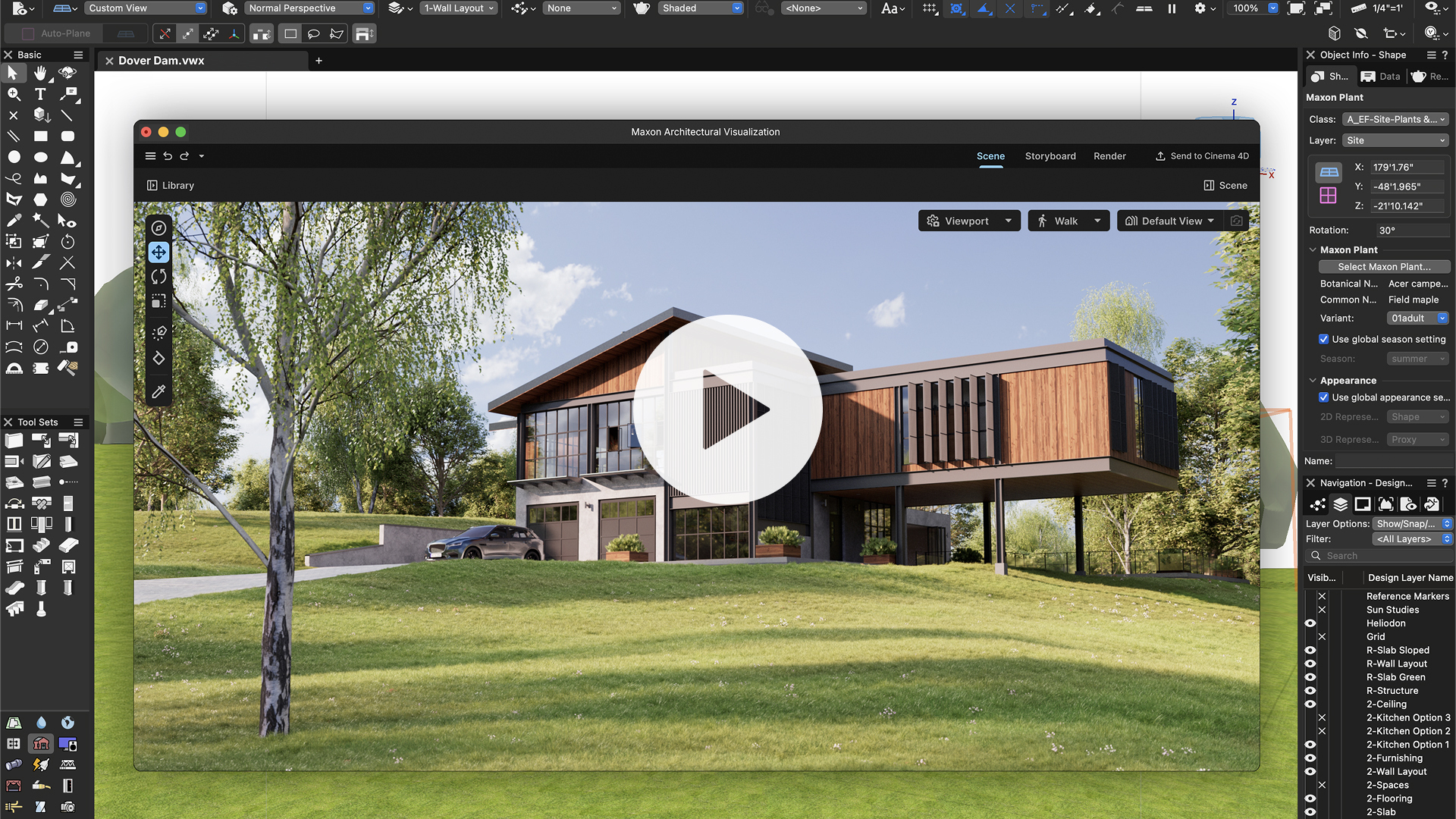 Architectural visualization process from sketch and BIM model to final 3D render