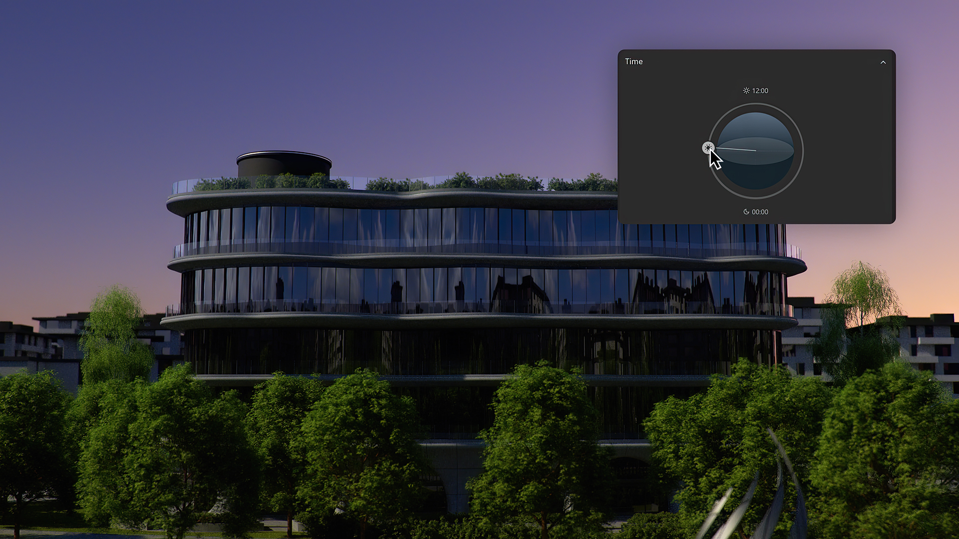 3D architectural rendering with a focus on lighting, the right light at any time of day