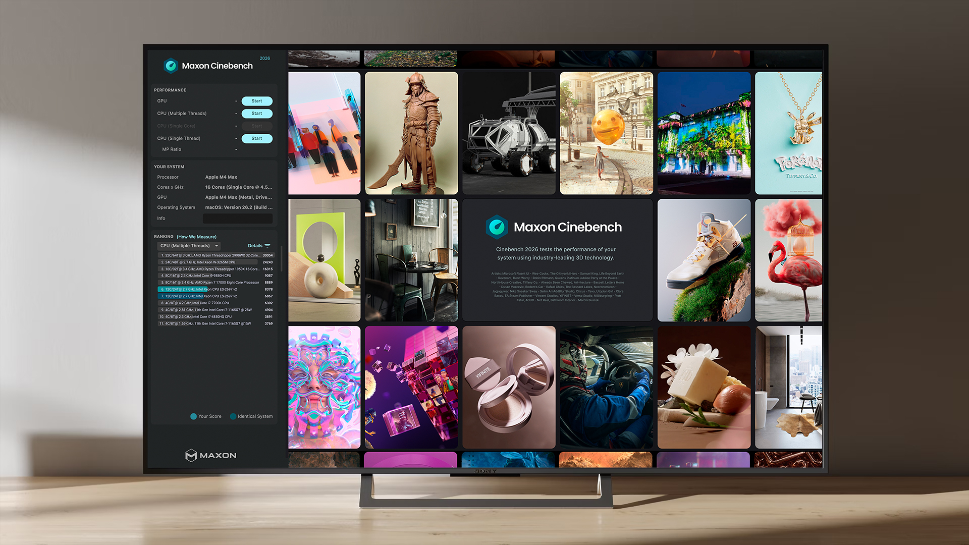 Maxon Cinebench 2026 GPU・CPUベンチと鮮やかな3Dアートギャラリー