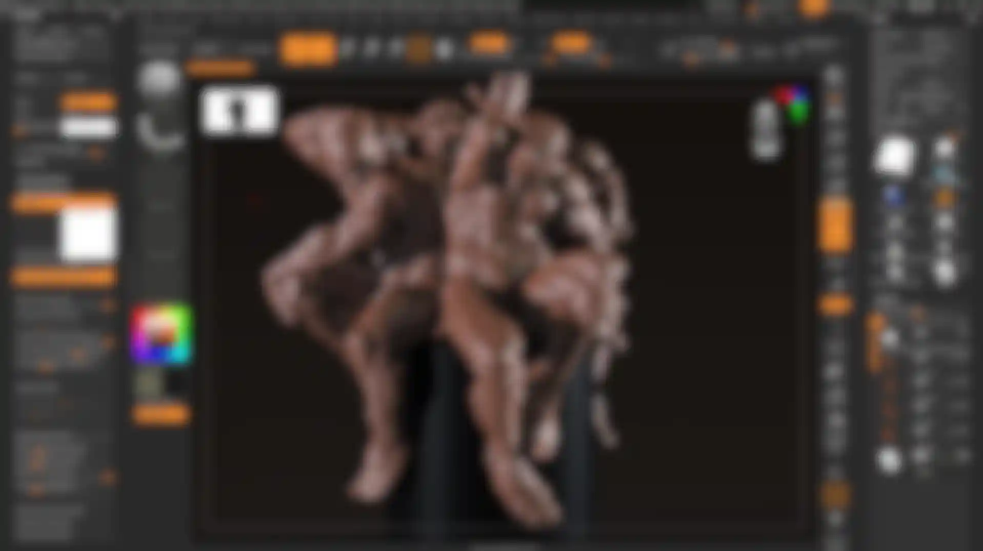 Interfaz de software de escultura digital que muestra un modelo 3D esculpido.